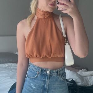 Princess Polly Satin Halter Top in Rust Orange - XS